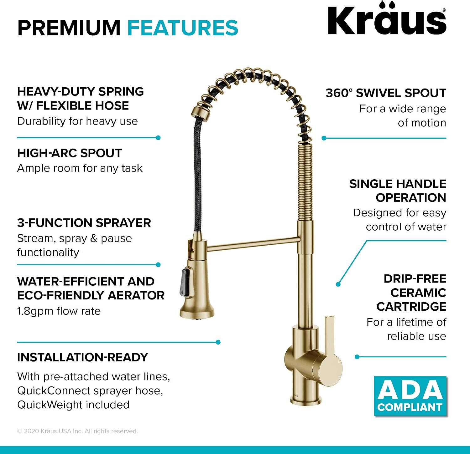 KRAUS Britt 2nd Gen Commercial Style Pull-Down Single Handle Kitchen Faucet in Spot Free Antique Champagne Bronze, KPF-1691SFACB