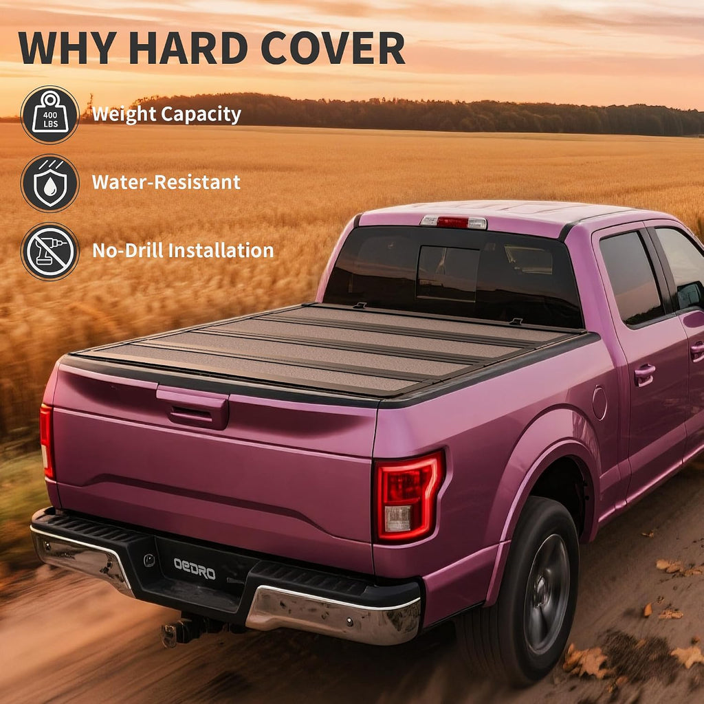 OEDRO Low-Profile Hard Quad-Fold Tonneau Cover Compatible with Chevy Silverado/GMC Sierra 2500HD 3500HD 2020-2026 6.9ft Bed w/o Multi-Flex Tailgate, One-Handed Quick Release, Drainage Design