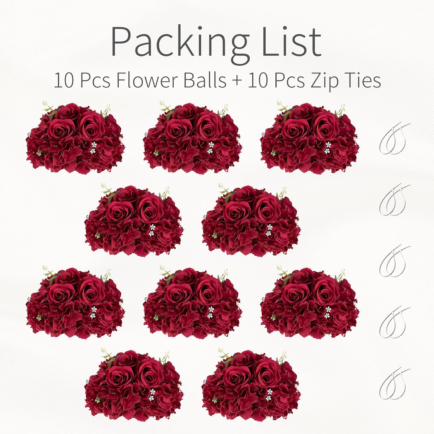 Red Roses Flowers Balls for Centerpieces: 10 PCS 11.8' Diam Flower Centerpieces for Tables in Wedding Reception Decorations Arrangement for Party Celebration Planners
