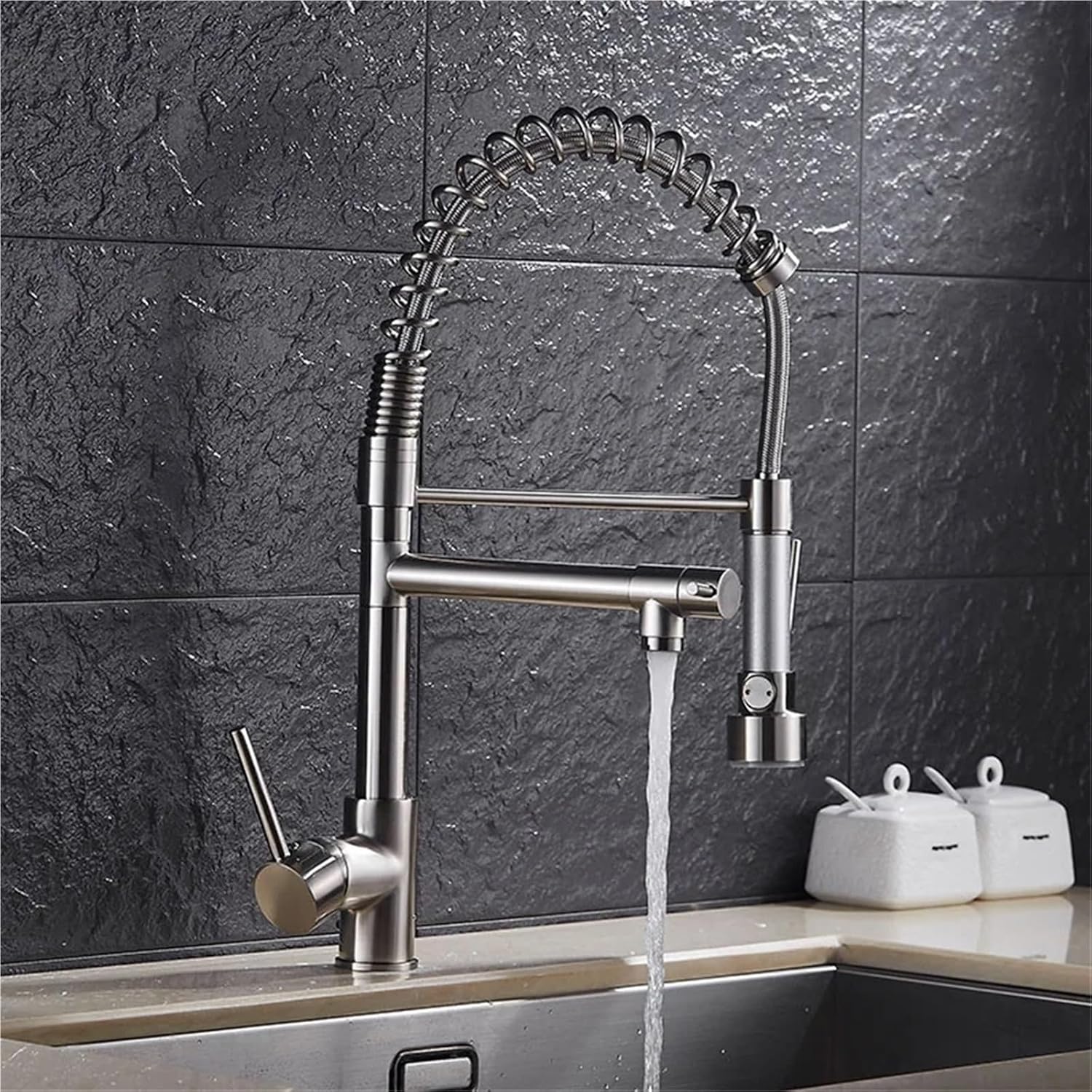 European Modern Kitchen Faucet Multifunctional Hot and Cold Water Spring Faucet Vegetable Bowl Tap(Nickel)