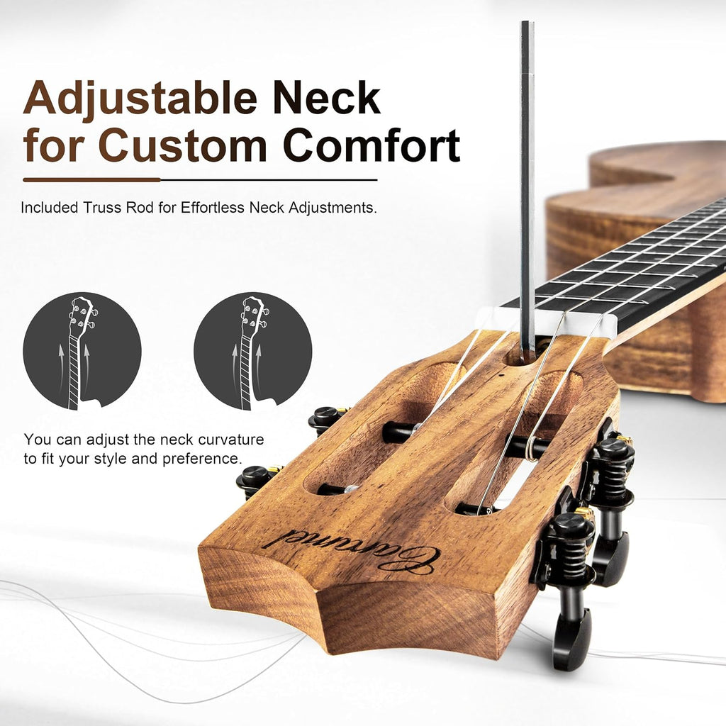 Caramel CB207 Acacia Baritone Acoustic Electric Ukulele with Truss Rod with Additional Strings, Padded Gig Bag, Strap and EQ cable