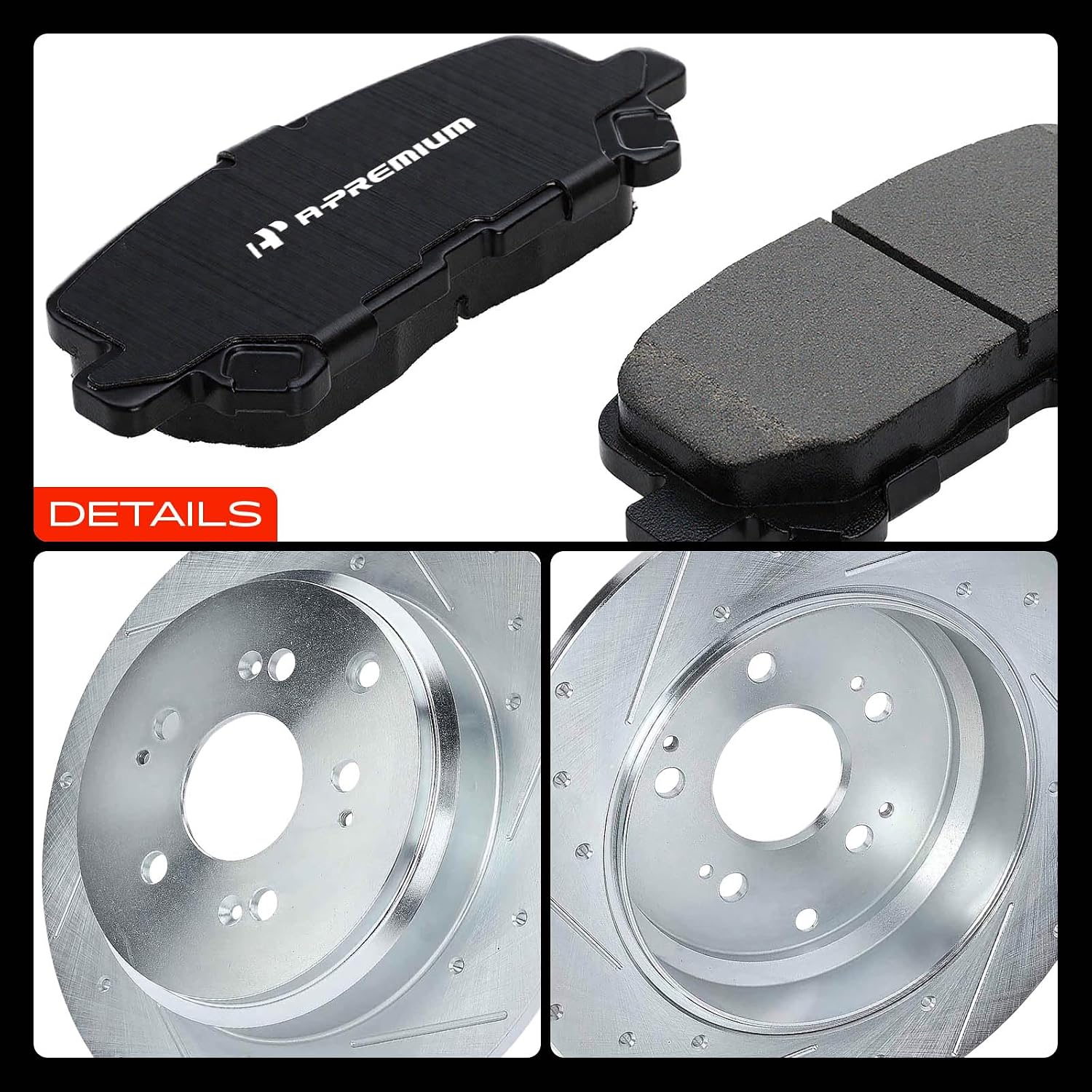 A-Premium 13.15 inch (334mm) Rear Drilled and Passenger Disc Brake Rotors + Ceramic Pads Kit Compatible with Select Acura and Honda Models - MDX 2007-2013, ZDX 2010-2013, Odyssey, Pilot, 6-PC Set