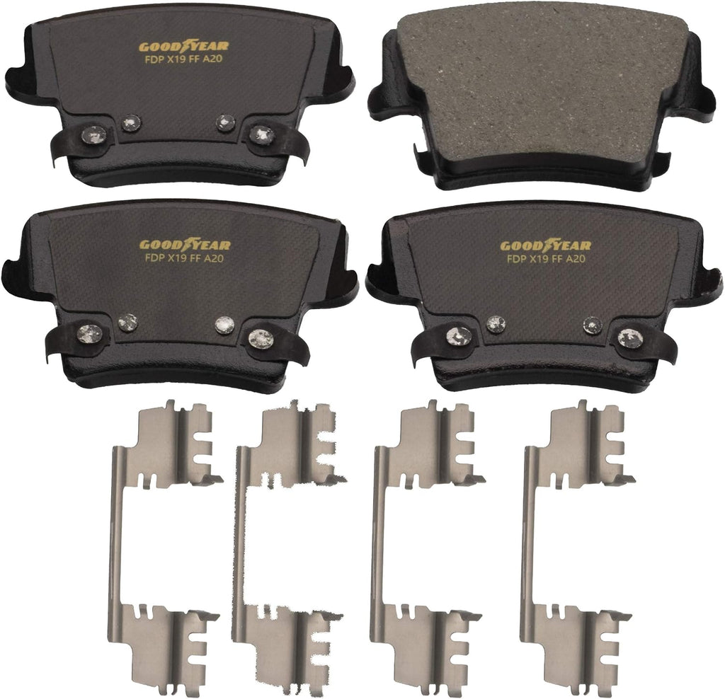 Goodyear | Premium Rear Rotors (2) and Brake Pads (4) for Chrysler 300 (2005-2020); Dodge Challenger (2009-2020); Charger (2006-2020); Magnum (2005-2008).