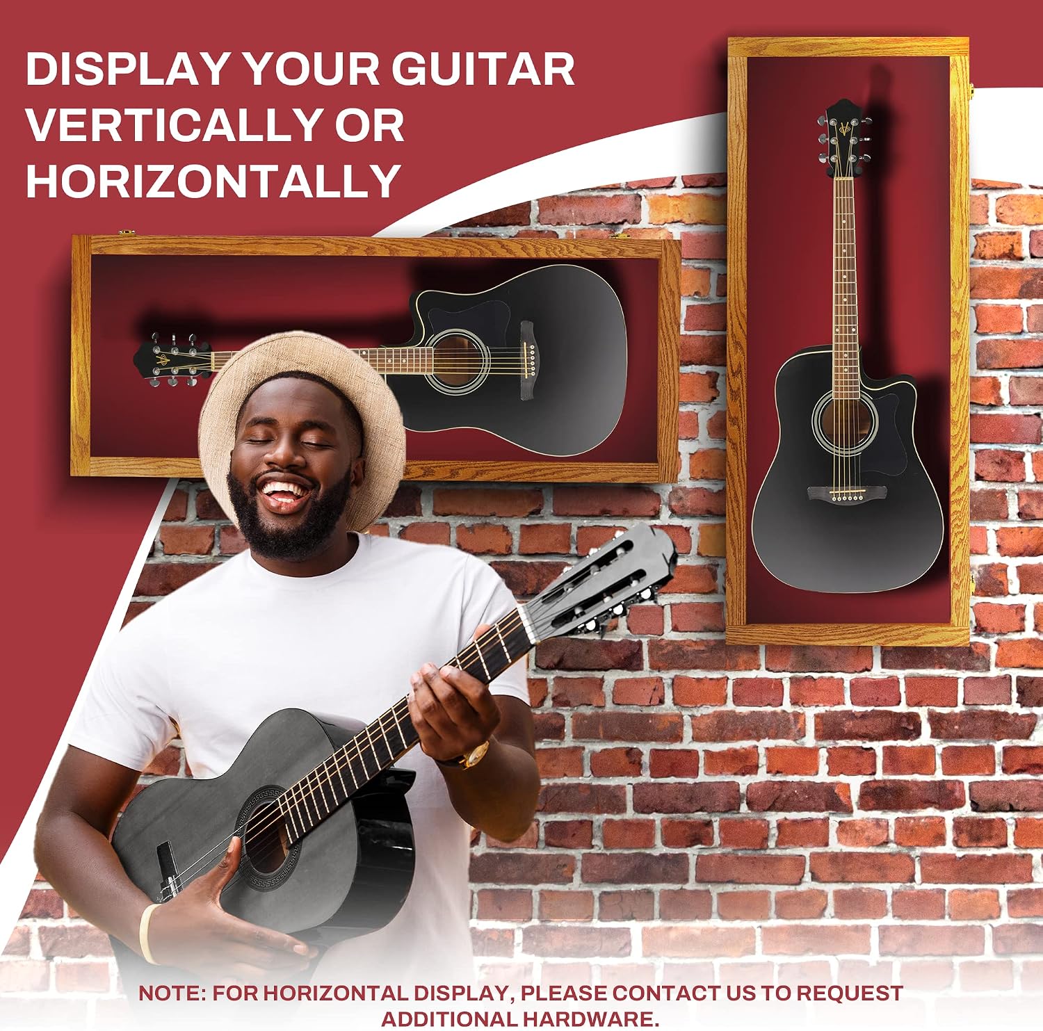 PENNZONI Acoustic Guitar Display Case - Acrylic Acoustic Guitar Case - Guitar Display Case Wall Mount, Guitar Wall Case Made from Hardwood Frame & Clear Acrylic | Natrual Oak