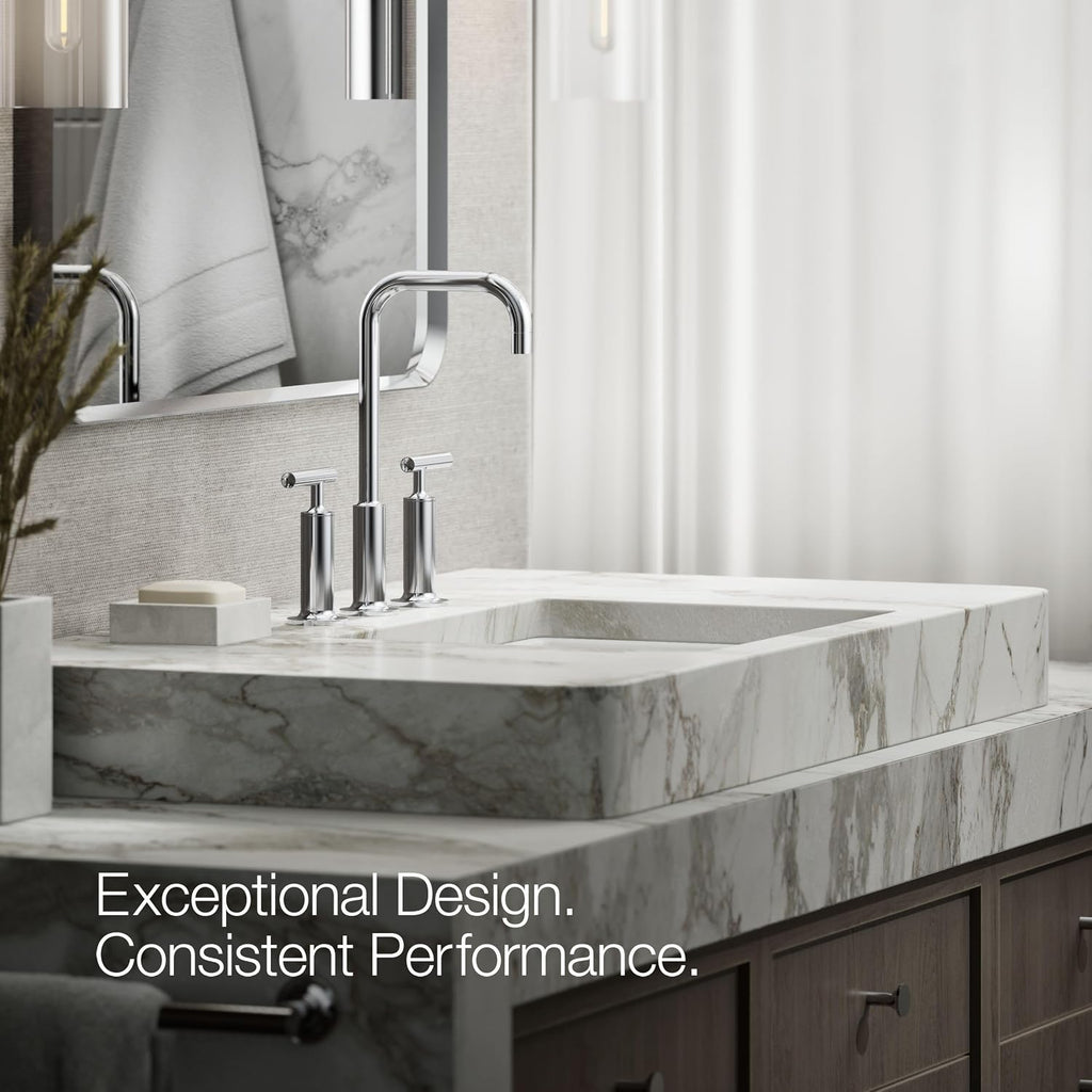 KOHLER K-14408-4-CP Purist® Widespread Bathroom Sink Faucet, 3-Hole, Widespread High Lever Handles and High Gooseneck Spout, 1.2 GPM, Polished Chrome