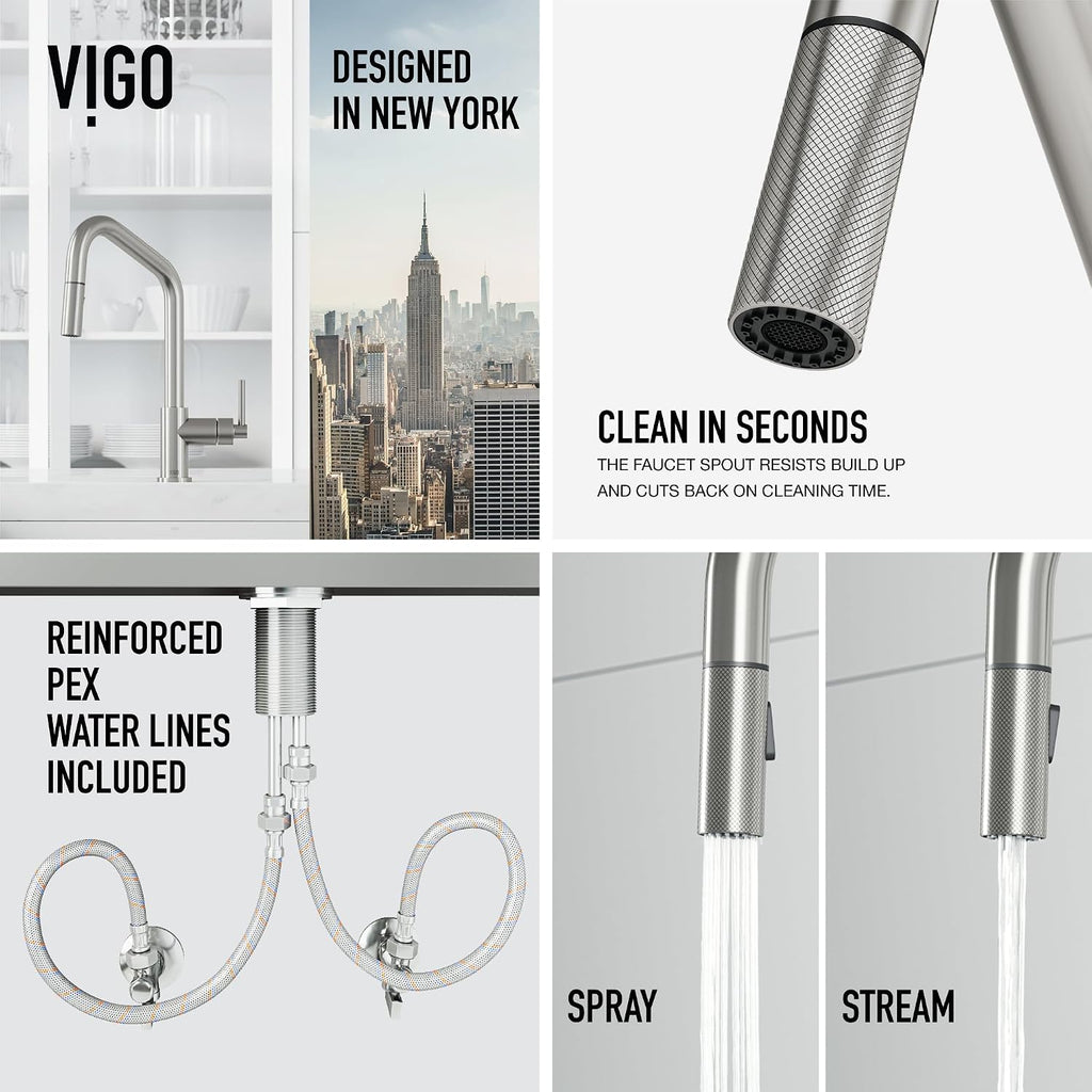 VIGO Utopia 15'' H Single Handle Pull-Down Sprayer Kitchen Bar Faucet in Stainless Steel-VG02038ST