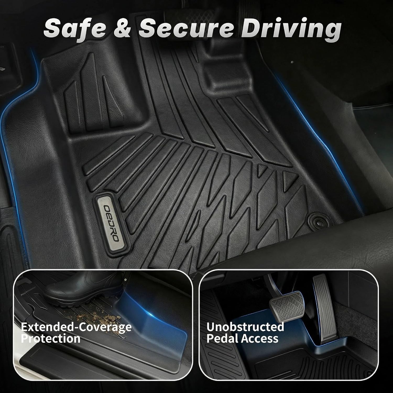 OEDRO Floor Mats Set Fit for 2017-2022 Honda CR-V (NOT for Hybrid), TPE All-Weather Custom Fit for Front, Rear & Cargo Mat in Upper(Highest) Position, Honda CRV Mats Accessories, Black
