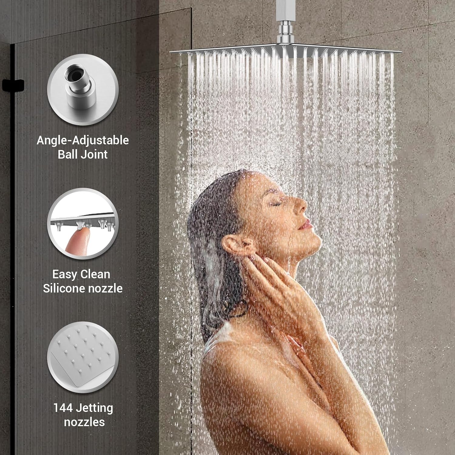 DASAN Full Body Shower System with 6 PCS Body Spray Jets & 12'' Rain Shower Head & Handheld, Ceiling Mount Rain Shower System Brushed Nickel Shower Faucets Sets Complete with Valve, SA-SS03ABN-S12C