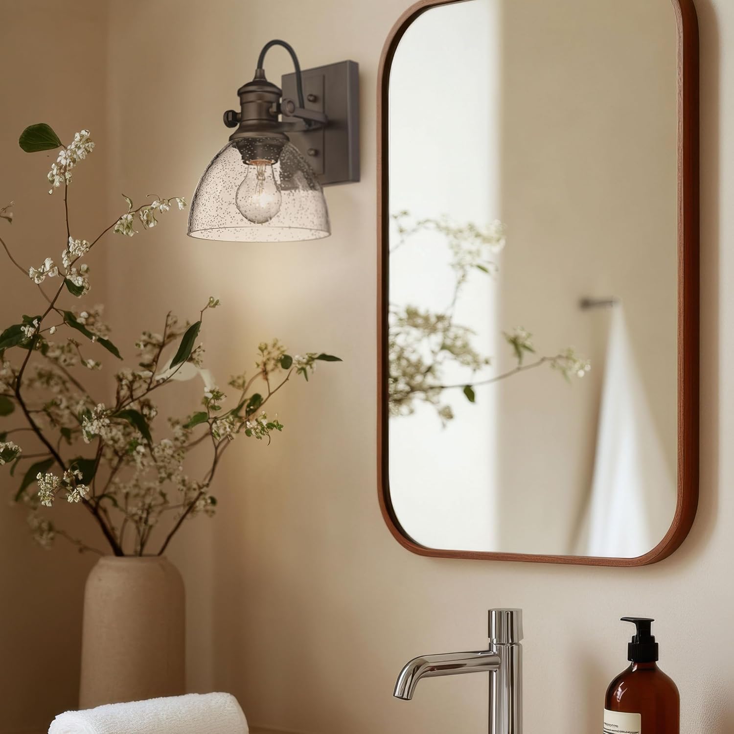 Golden Lighting 3118-BA1 RBZ-SD Hines Vanity Light, Rubbed Bronze with Seeded Glass- Vanity Light, Bathroom Vanity Light, Vanity Lights for Bathroom, Bathroom Light fixtures, Light Fixture