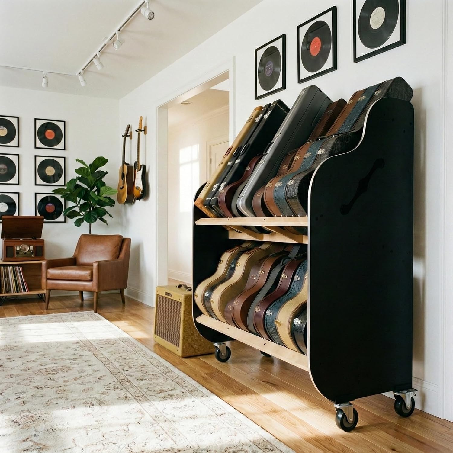 A&S Crafted Products Double-Stack Electric Guitar Case Rack - The Session-Pro | 2-Tier Storage | Made in U.S.A.