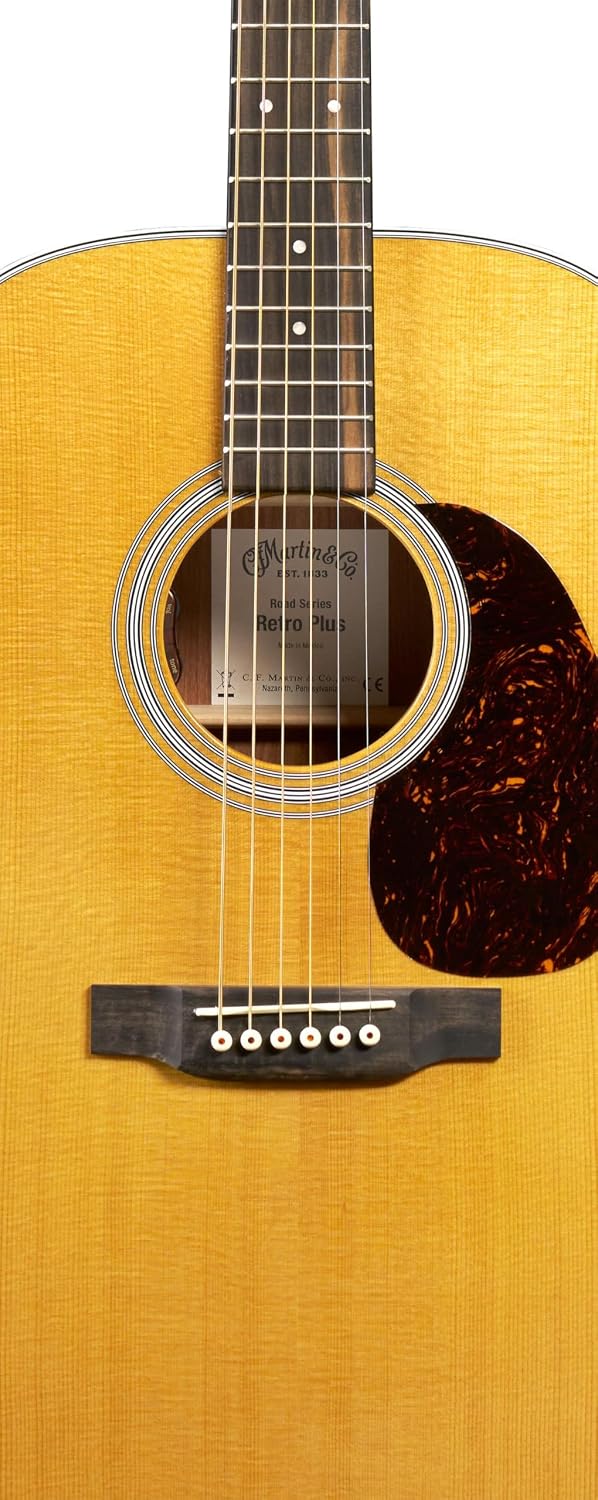 Martin DE Retro Plus Granadillo Road Series Acoustic-Electric Guitar – Torrefied Spruce Top & Granadillo | Gloss Finish | LR Baggs Electronics | Softshell Case Included (Right)