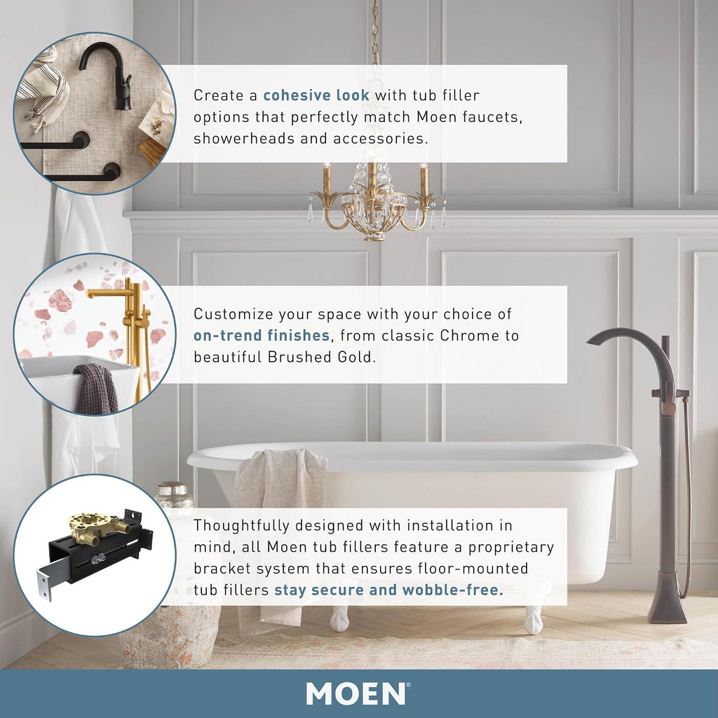 Moen Greenfield Matte Black One Handle Freestanding Floor Mount Tub Filler with Handshower, Bathtub Faucet with Removable Wand, 620BL