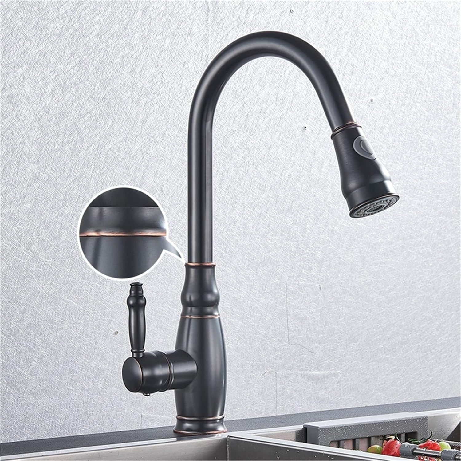 360 Rotation Pull-Out Kitchen Faucet - Hot and Cold Water Sink Mixer Tap for Kitchen(Oil Rubbed Bronze)