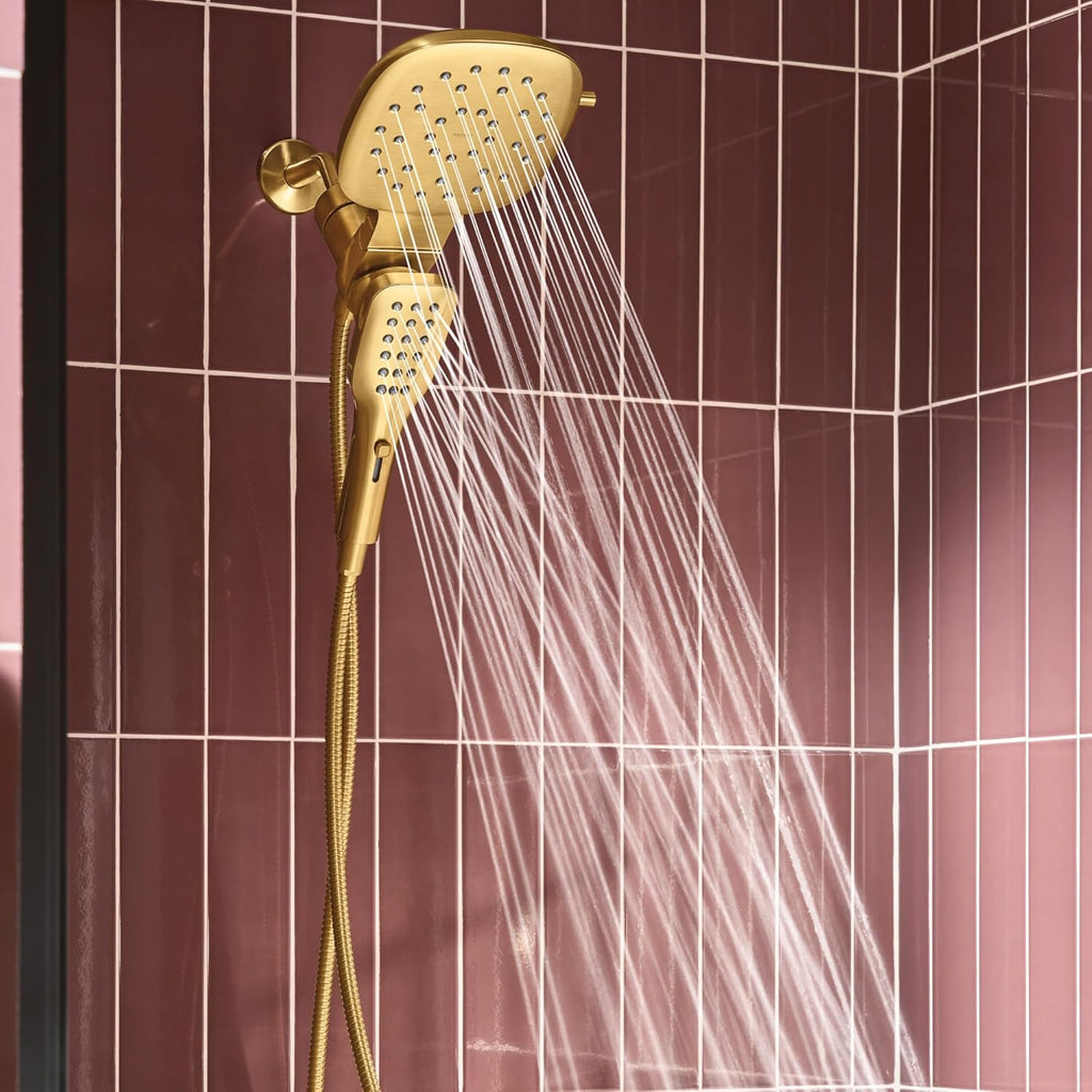 Moen Verso Brushed Gold Infiniti Dial Square Rain Shower Head with Detachable Hand Shower Combo, 7-Inch Spray Head, 220C5BG