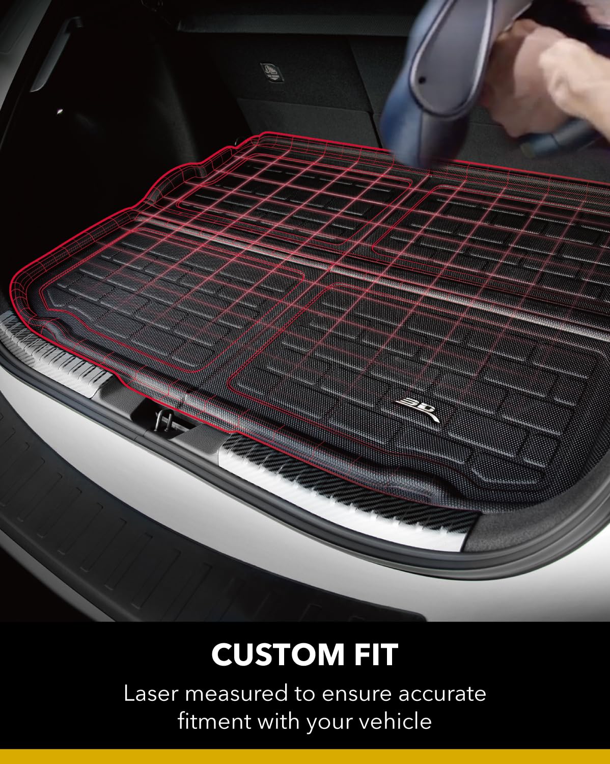 3D MAXpider Custom Fit Kagu Cargo Liner (Black) Compatible with Tesla Model X 6-Seat & 7-Seat 2016-2021 (w/o Center Console) - Cargo Liner (Fits Behind R2 ; R3 Seatbacks Must Be Folded Down)