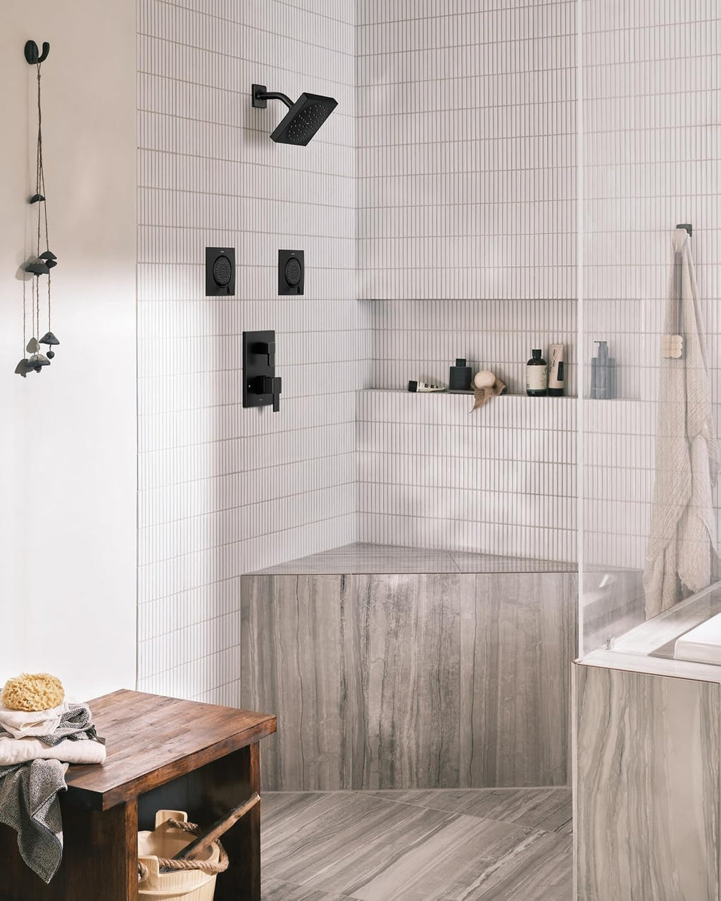 Moen 90 Degree Matte Black M-CORE 3-Series 2-Handle Shower Trim with Integrated Transfer Valve, Valve Required, UTS9011BL
