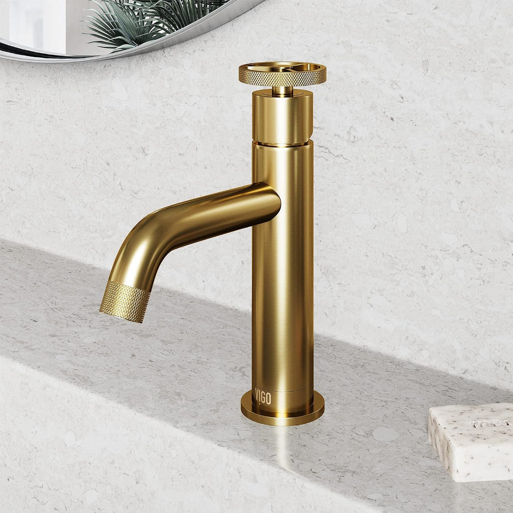 VIGO Cass 8'' H Single Handle Single-Hole Bathroom Faucet in Matte Brushed Gold-VG01046MG