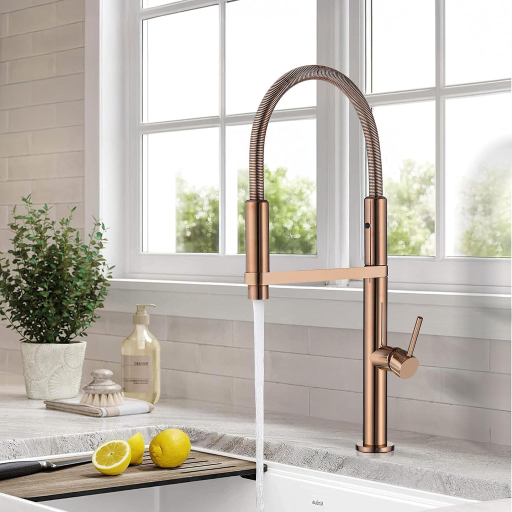 Magnetic Docking Kitchen Faucet with Pull Down Sprayer, Dual-Function Spray and 360 Degree Swivel, Commercial Spring Kitchen Faucet, Rose Gold