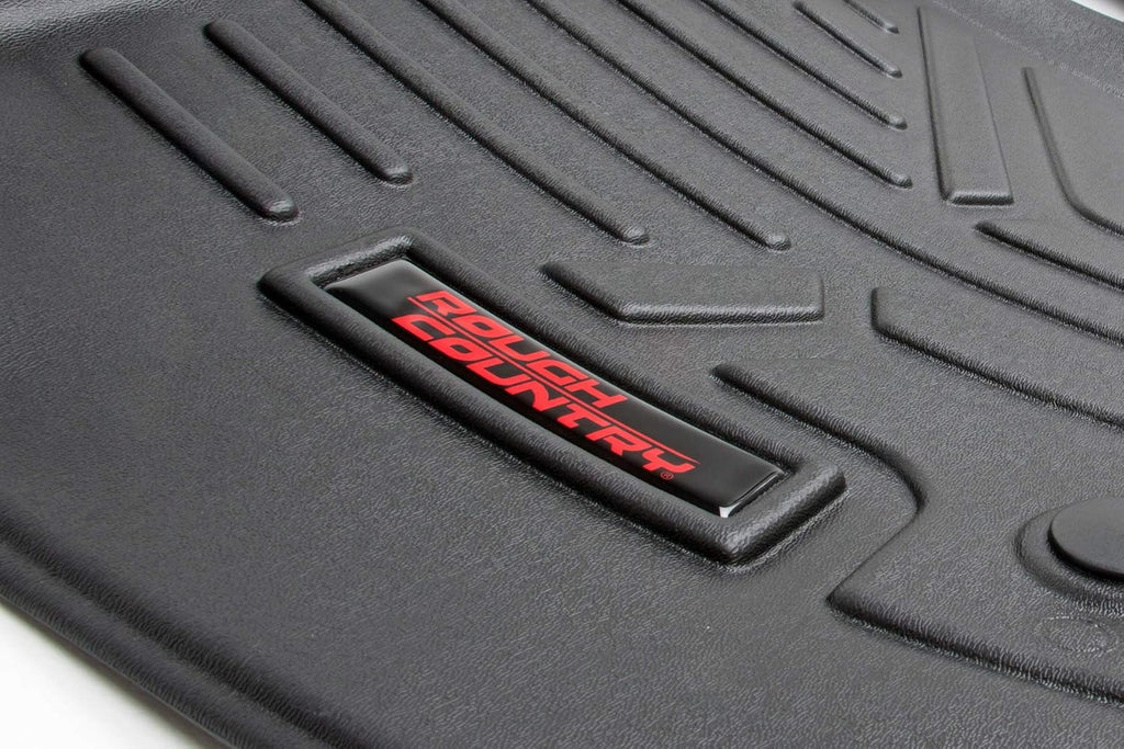 Rough Country Floor Armor Front & Rear Floor Mats for Nissan Titan (2017–2024) & Titan XD (2016–2024) Crew Cab w/Front Bucket Seats - All-Weather Protection, Spill Saver Lip