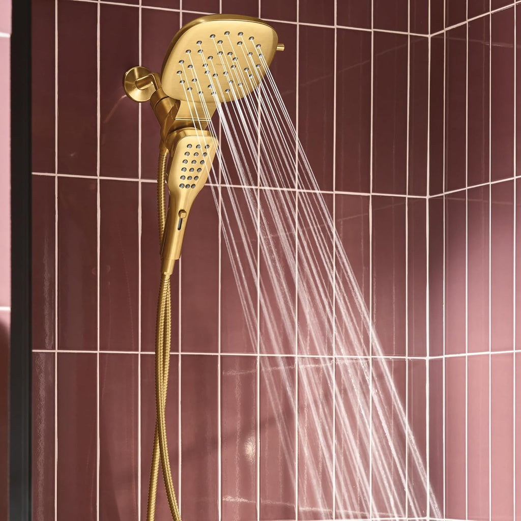 Moen Verso Brushed Gold Infiniti Dial Square Rain Shower Head with Detachable Hand Shower Combo, 7-Inch Spray Head, 220C5BG