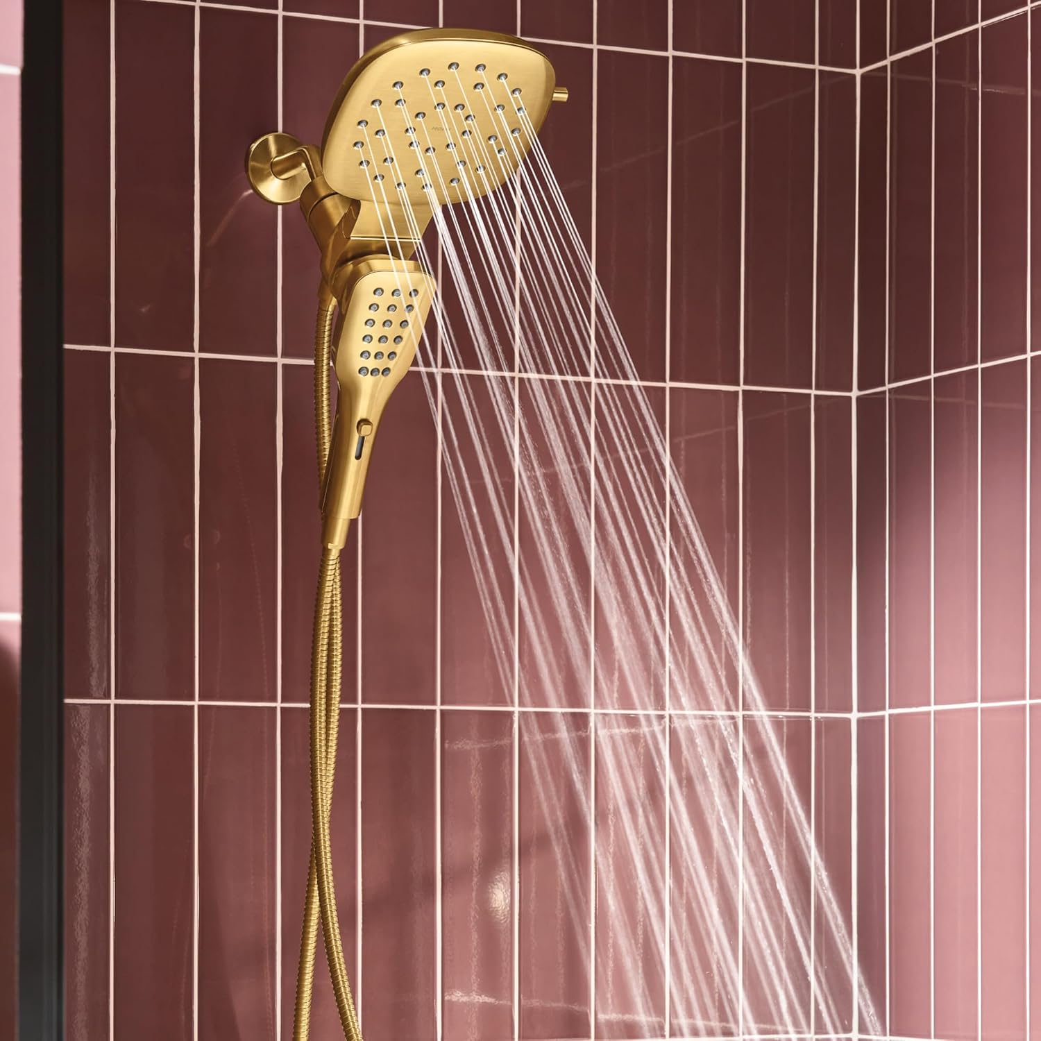 Moen Verso Brushed Gold Infiniti Dial Square Rain Shower Head with Detachable Hand Shower Combo, 7-Inch Spray Head, 220C5BG