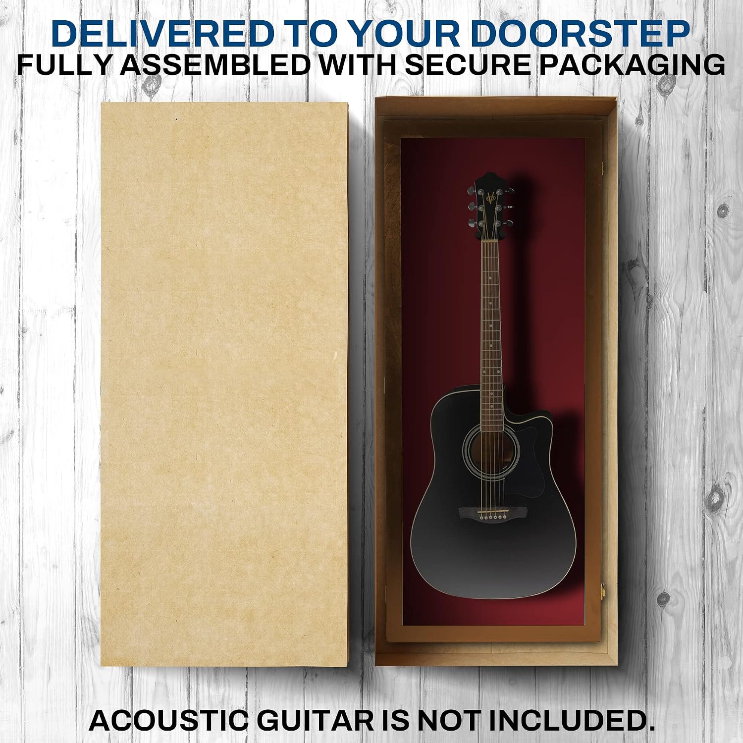 PENNZONI Acoustic Guitar Display Case - Acrylic Acoustic Guitar Case - Guitar Display Case Wall Mount Made from Hardwood Frame & Clear Acrylic - Walnut w/Red Felt