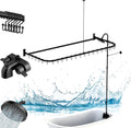 Clawfoot Tub Shower Kit,Add On Shower With Bathcock Diverter Faucet and 60' D Type Claw foot Tub Shower Curtain Rod Kit,D-Style Shower Rod and Clawfoot Tub Shower Faucet Set,Matte Black
