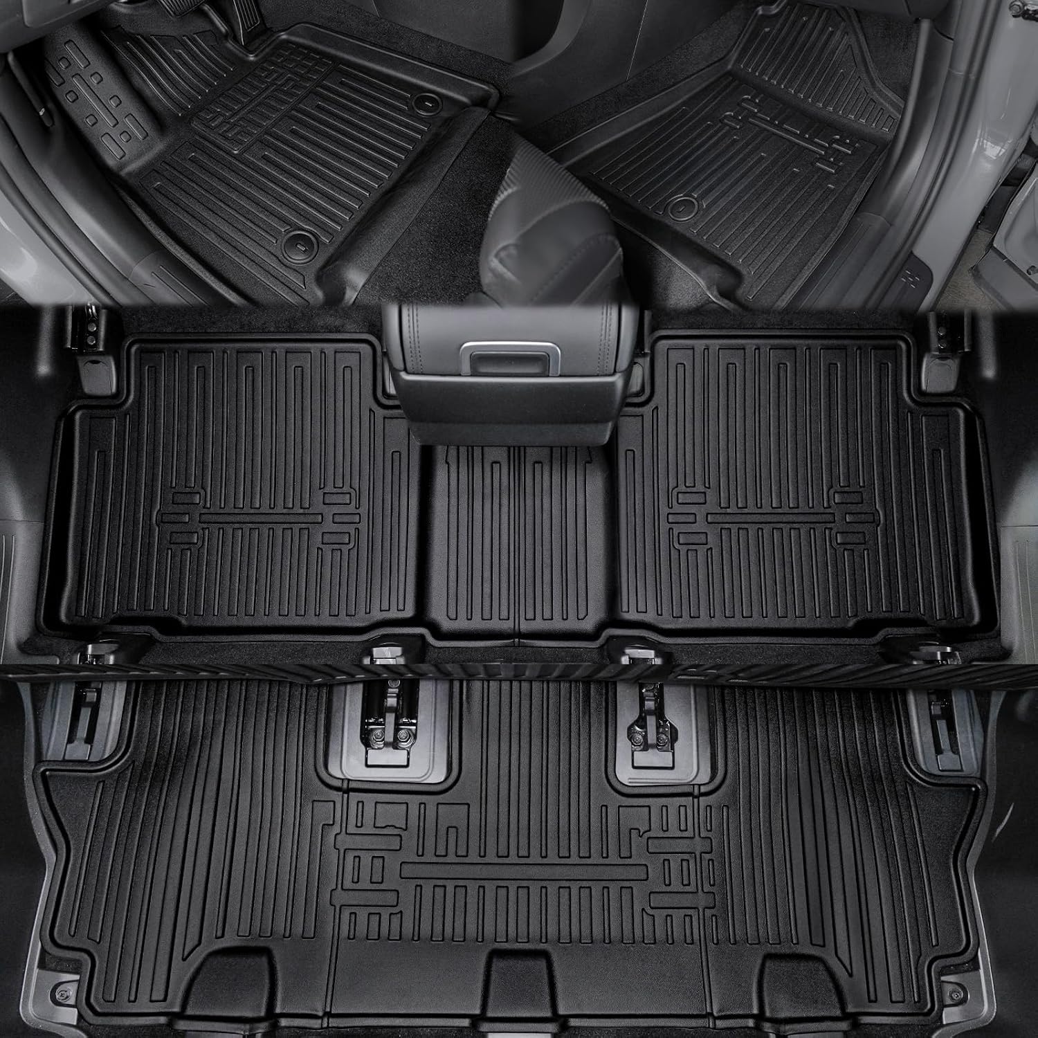 Floor Mats for Hyundai Santa Fe 2024-2026, All Weather Floor Mats Trunk Cargo Liner with Backrest Protectors Accessories, Full Coverage Set (Fit 6/7 Seats)