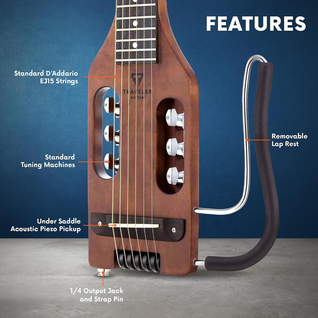 Traveler Guitar Ultra-Light Acoustic Guitar | Portable Acoustic-Electric Guitar | Full 24 3/4' Scale with Custom Gig Bag | D'Addario Phosphor Bronze Acoustic Guitar Strings and D'Addario Accessory Set