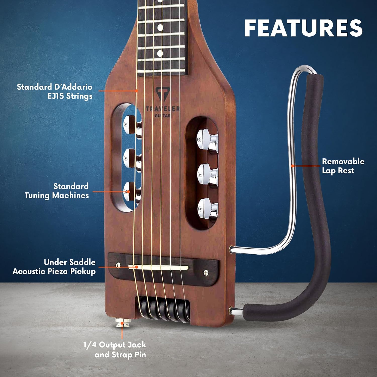Traveler Guitar Ultra-Light Acoustic Guitar | Portable Acoustic-Electric Guitar | Full 24 3/4' Scale with Custom Gig Bag | D'Addario Phosphor Bronze Acoustic Guitar Strings and D'Addario Accessory Set