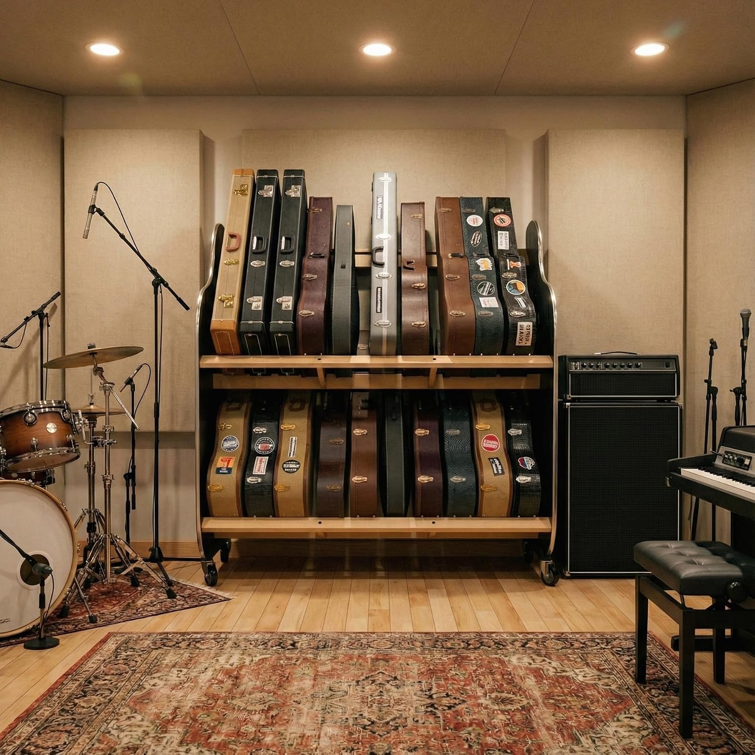 A&S Crafted Products Double-Stack Electric Guitar Case Rack - The Session-Pro | 2-Tier Storage | Made in U.S.A.