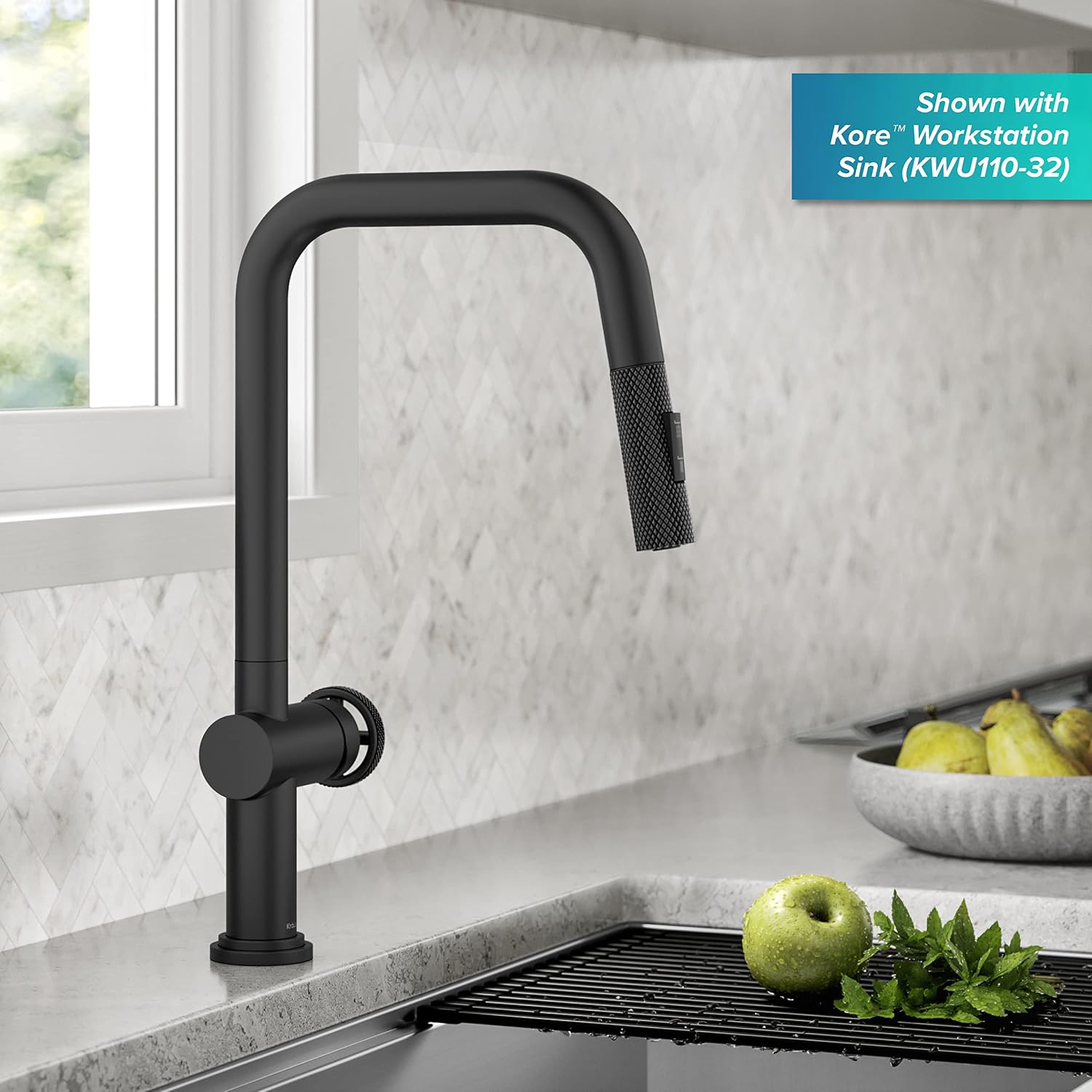 KRAUS Urbix Industrial Pull-Down Single Handle Kitchen Faucet in Matte Black, KPF-3126MB