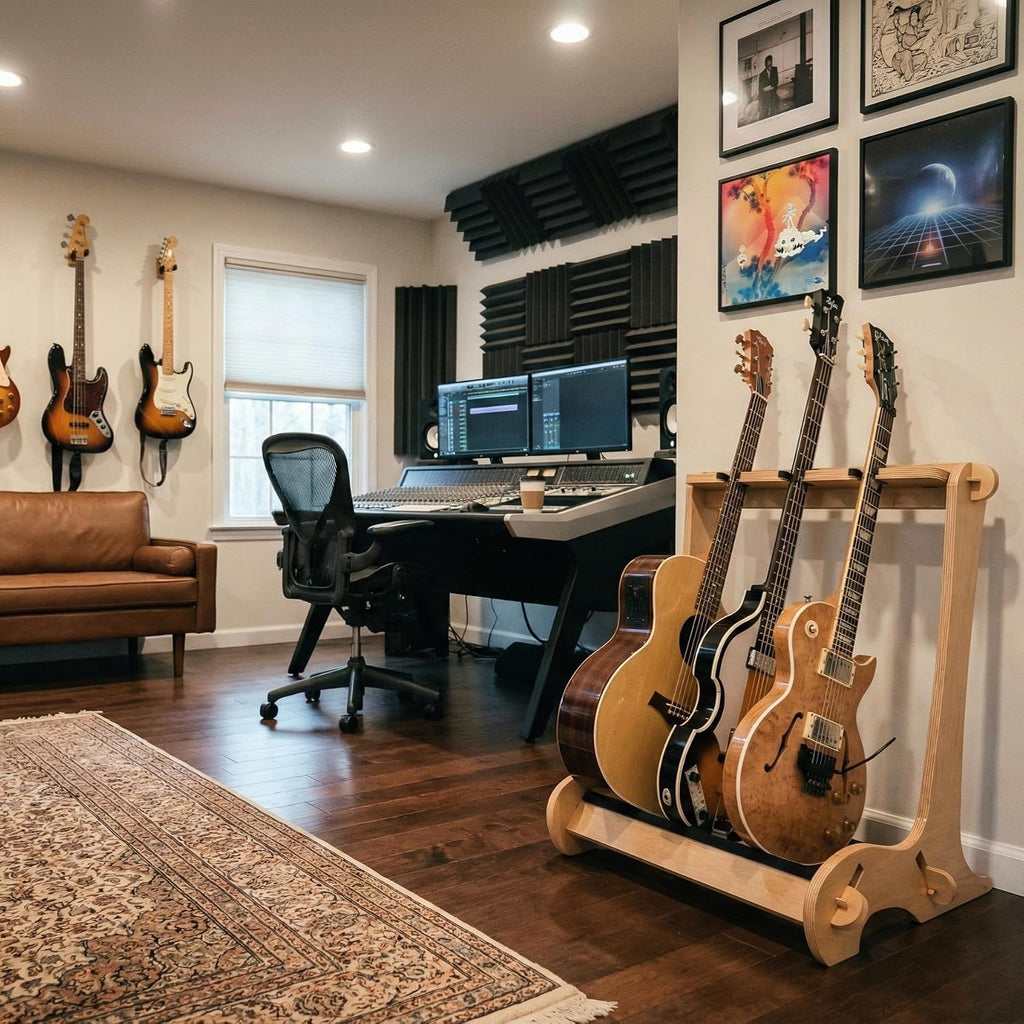 A&S Crafted Products Guitar Stand for 3 Acoustics or Electrics | The VersaRack | Solid Wood Rack | Made in U.S.A.