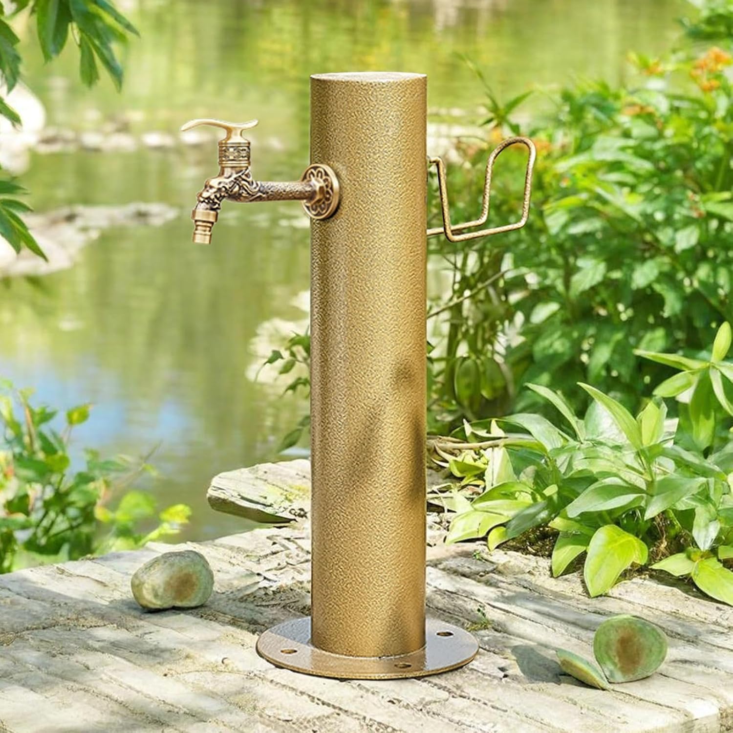 Garden Water Column Outdoor Post Faucet 304 Stainless Steel Cylindrical Vertical Water Dispenser Hydrant Water Feature Fountain Courtyard Post