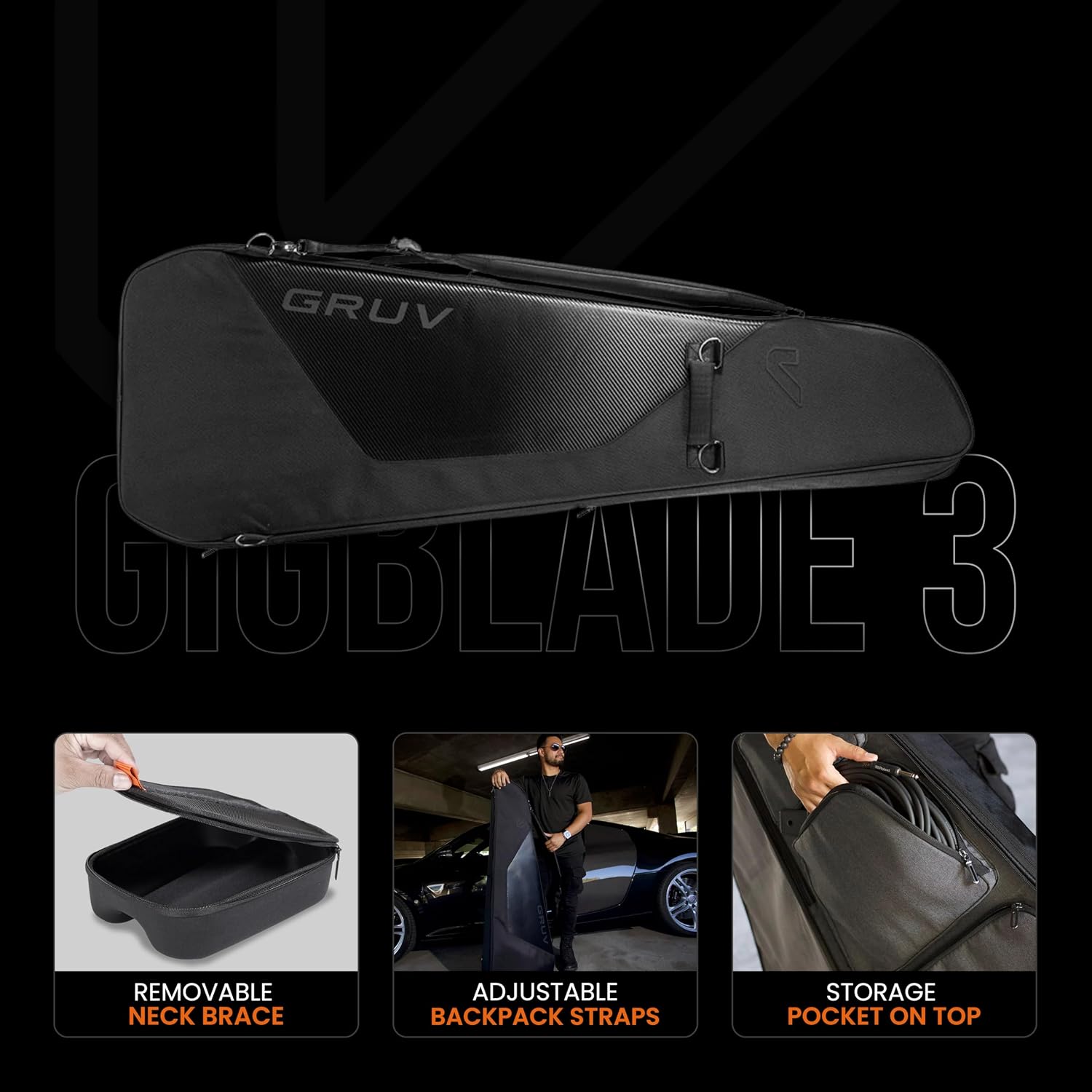 Gruv Gear Bass Guitar Case Soft, Patented Bass Guitar Gig Bag with Adjustable Side Carry Strap, Travel Approved, Multiple Pockets for Guitar Accessories, Ergonomic side-carry
