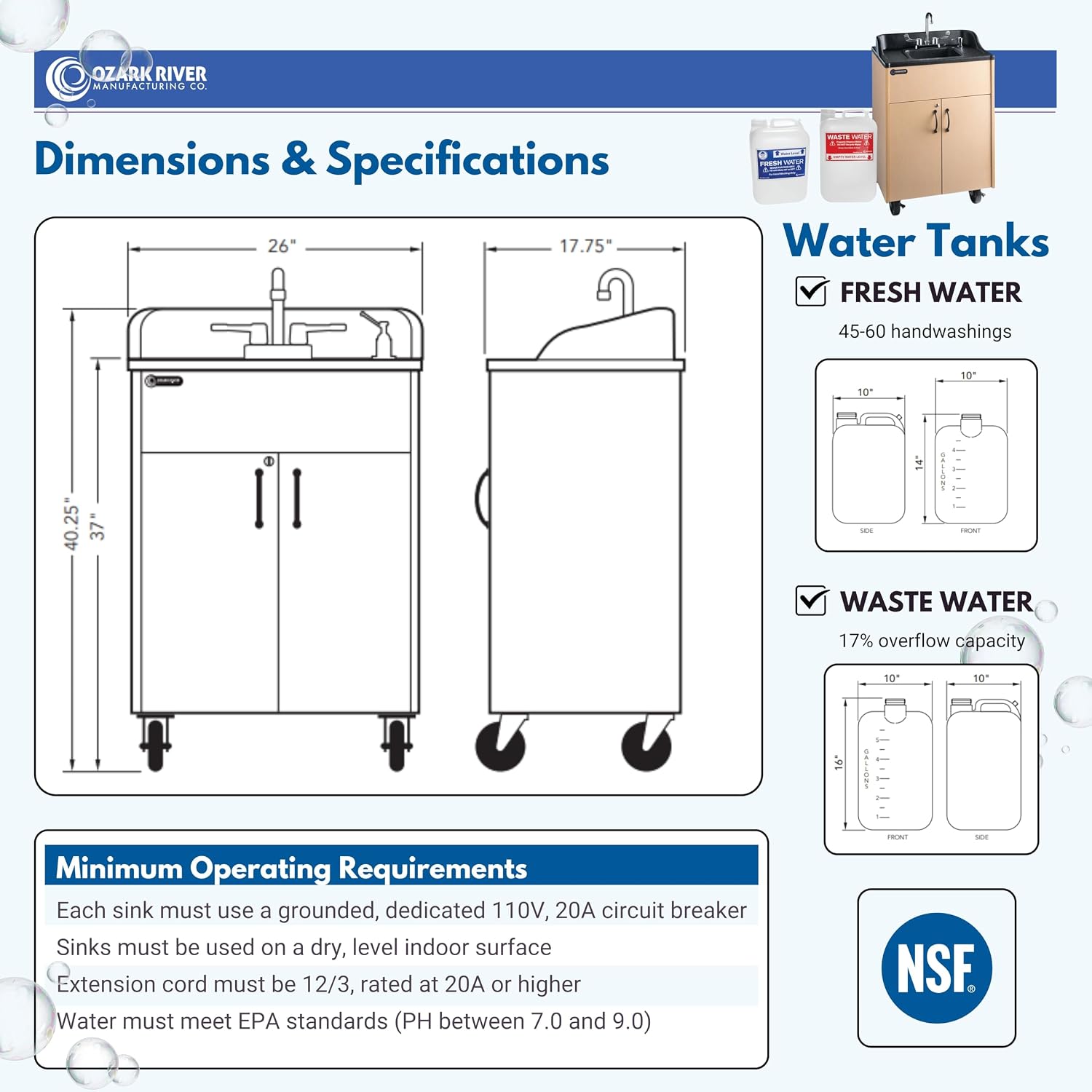 Ozark River Portable Sinks Premier Maple & Extra Water Tanks Bundle, Maple Laminate-ABS, Portable Sink with Hot Water, Self-Contained Sink, Portable Hand Washing Station, 110V