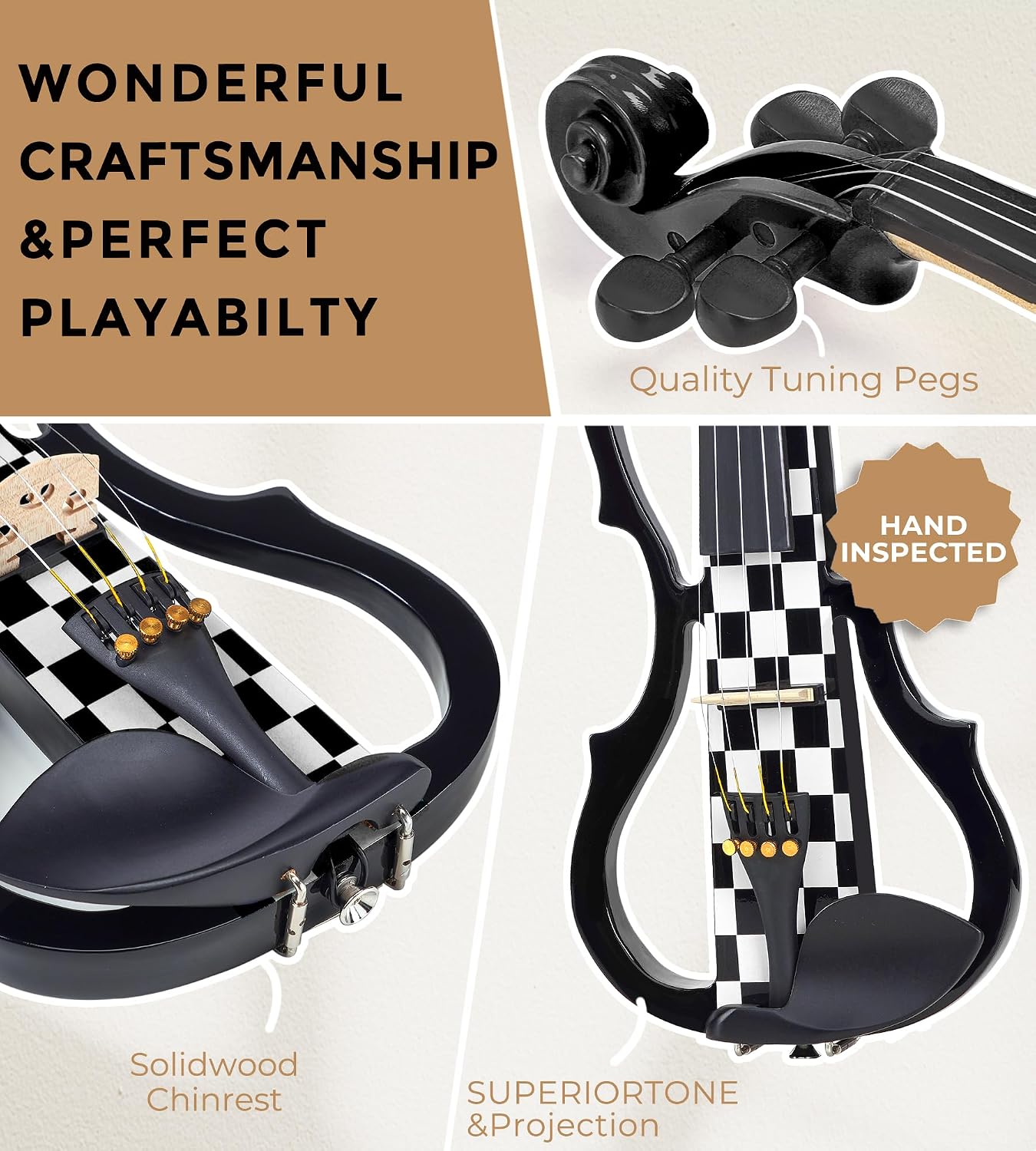 Vangoa LEFT HANDED Electric Violin 4/4 Full Size, Silent Electronic Violin Fiddle for Lefty with Solid Maple Wood Metallic, Ebony Fittings for Beginners Adults Teens Youth Students, Black