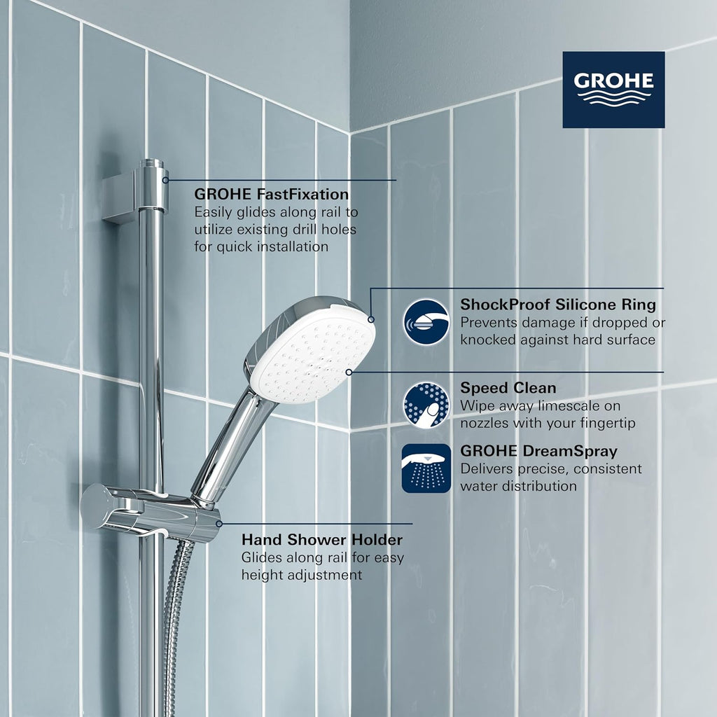 GROHE 267832432 Tempesta 24-Inch Shower Rail Set, 2-Spray, Square, 1.5 GPM, Matte Black