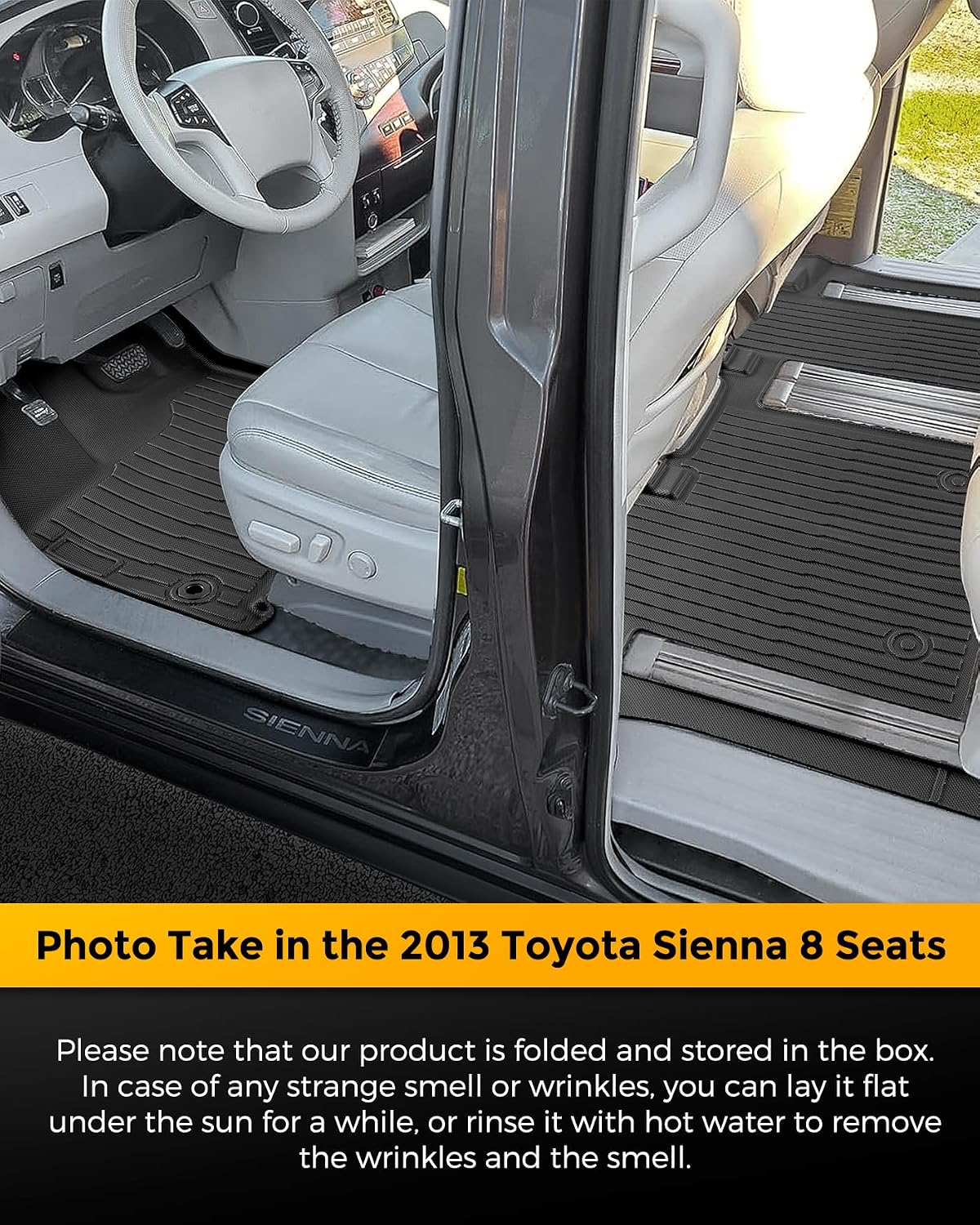 for Toyota Sienna 2020-2013 8 Seater Floor Mats Cargo Liner Trunk Carpet All Weather Heavy Duty TPE Waterproof Anti-Slip Tech Mats for Toyota Sienna 2014 2015 2016 2017 2018 2019 Accessories