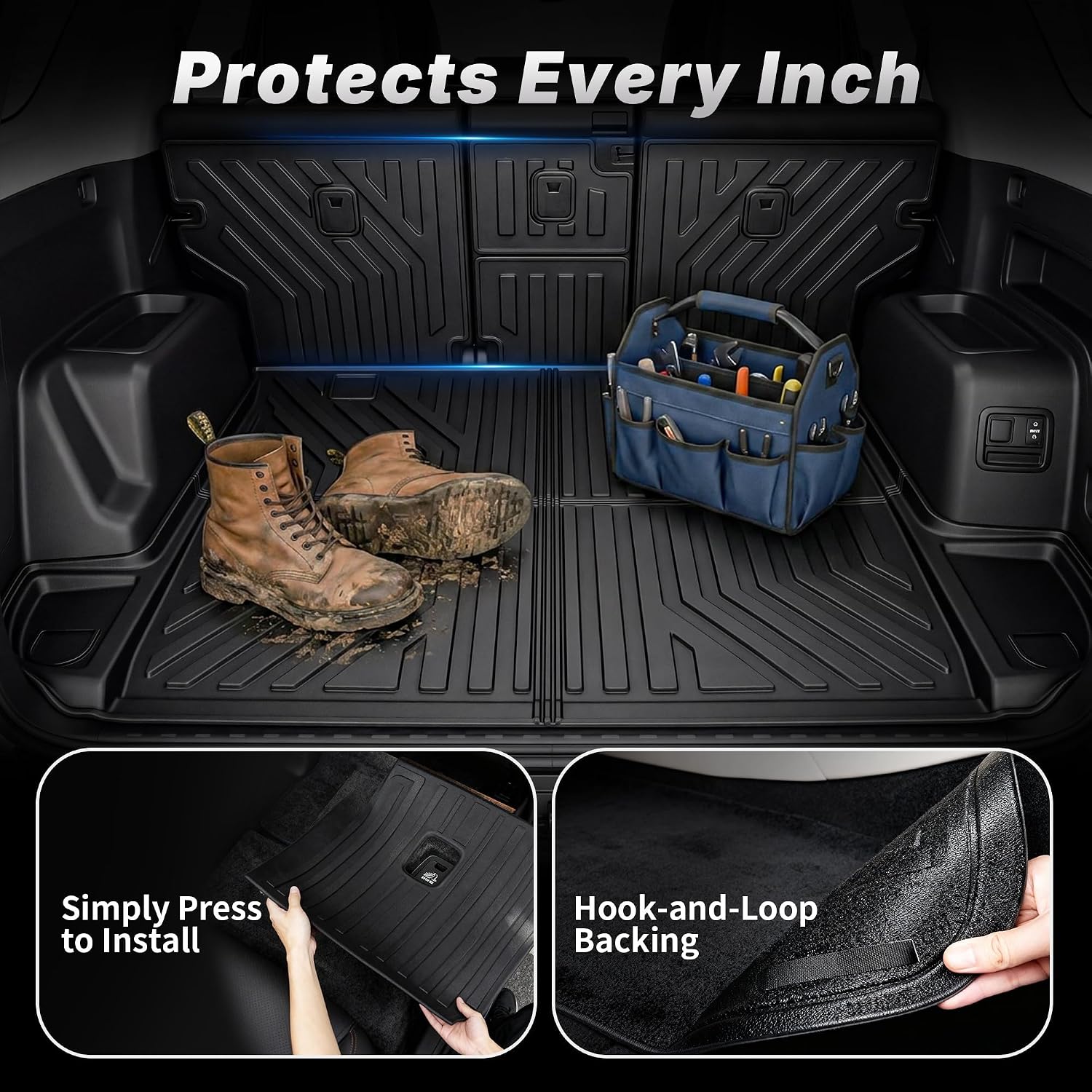 OEDRO Floor Mats Cargo Liner Fit for 2013-2024 Toyota 4Runner 5-Seater, Custom Fit TPE All Weather Floor Liners Trunk Mat with Backrest Mat for 4Runner Accessories, Car Mat Full Set, Black