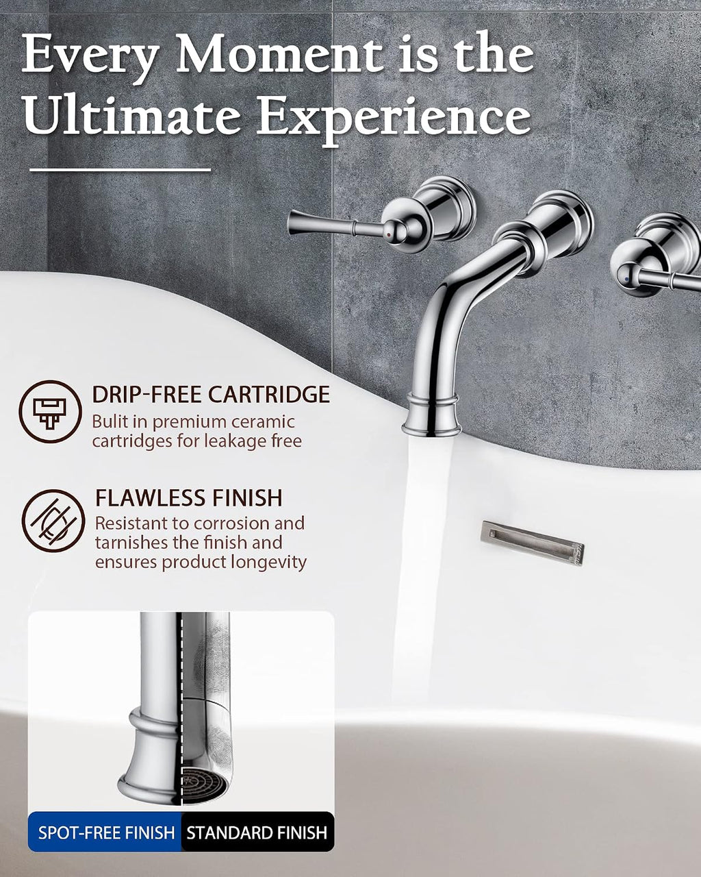 High Flow Wall Mount Tub Filler with Rough-in Valve, Brass Roman Tub Faucet 2 Handle Bathtub Faucet 360° Swivel Spout, Polished Chrome(B2306-CP)
