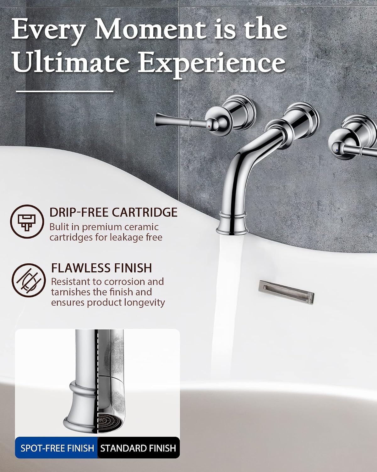 High Flow Wall Mount Tub Filler with Rough-in Valve, Brass Roman Tub Faucet 2 Handle Bathtub Faucet 360° Swivel Spout, Polished Chrome(B2306-CP)