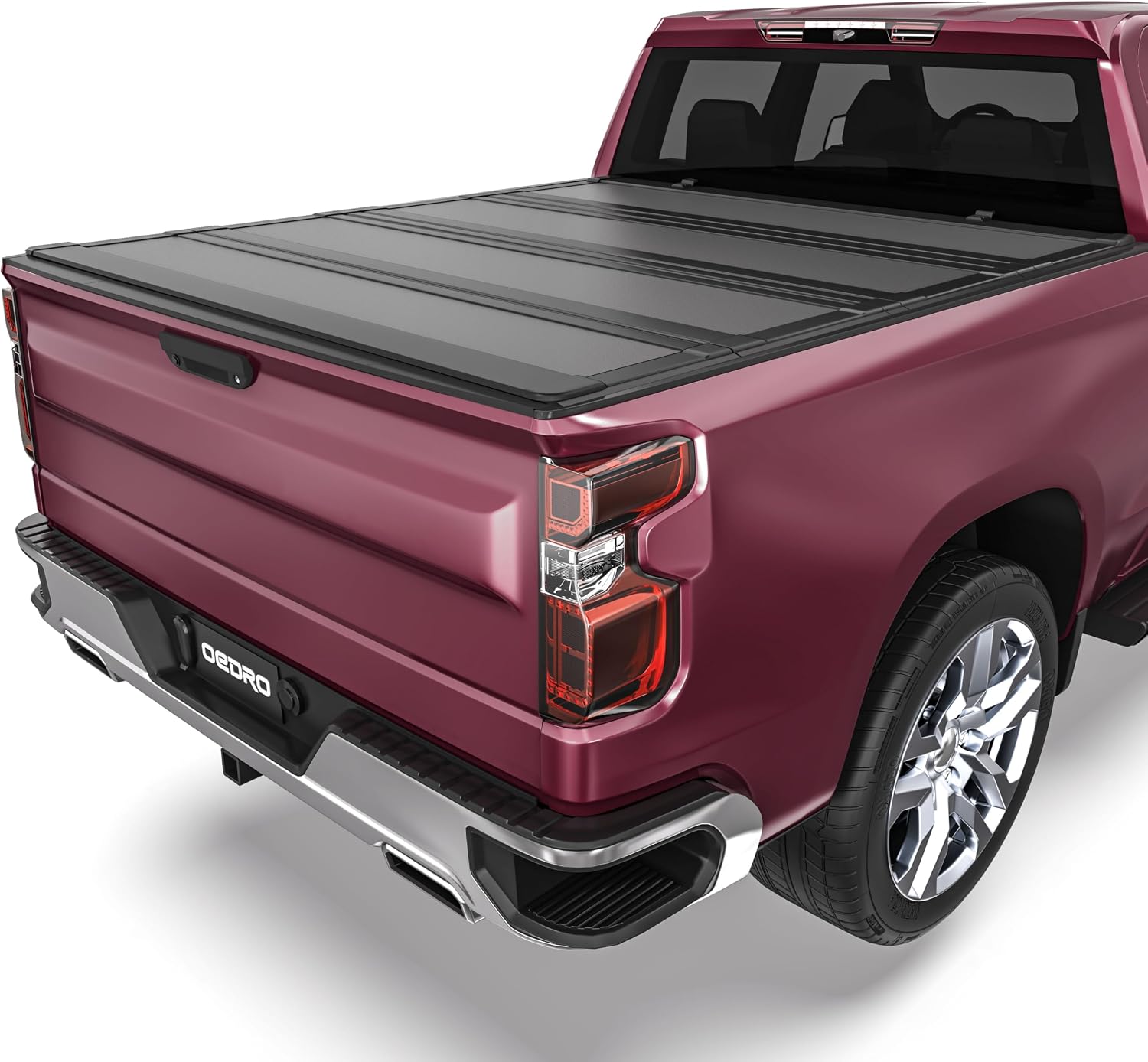 OEDRO Low-Profile Hard Quad-Fold Tonneau Cover Compatible with Chevy Silverado/GMC Sierra 2500HD 3500HD 2020-2026 6.9ft Bed w/o Multi-Flex Tailgate, One-Handed Quick Release, Drainage Design