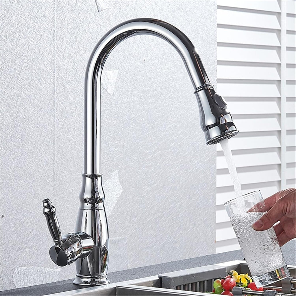 360 Rotation Pull-Out Kitchen Faucet - Hot and Cold Water Sink Mixer Tap for Kitchen(Chrome)