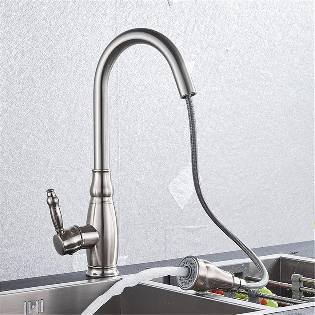 360 Rotation Pull-Out Kitchen Faucet - Hot and Cold Water Sink Mixer Tap for Kitchen(Brush Nickel)