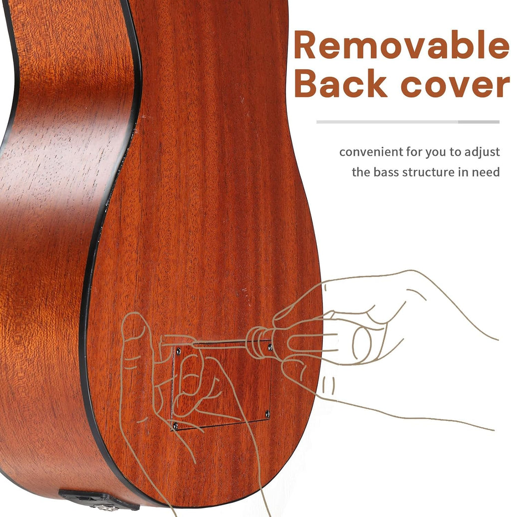 Ktaxon Electric Acoustic Bass Ukulele, 30 inch Mahogany Ukelele with EQ, Professional with 5W Amp E-A-D-G Ideal for Performances and Practice, Includes Gig Bag, Capo, Strap, Picks