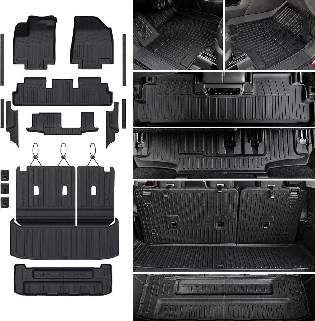 Floor Mats Set for 2022-2025 2026 Nissan Pathfinder 7/8 Seats, All Weather TPE Cargo Liner Backrest Mat Trunk Lower Mat Door Sill Guards Accessories (for Nissan Pathfinder | 2022-2026)