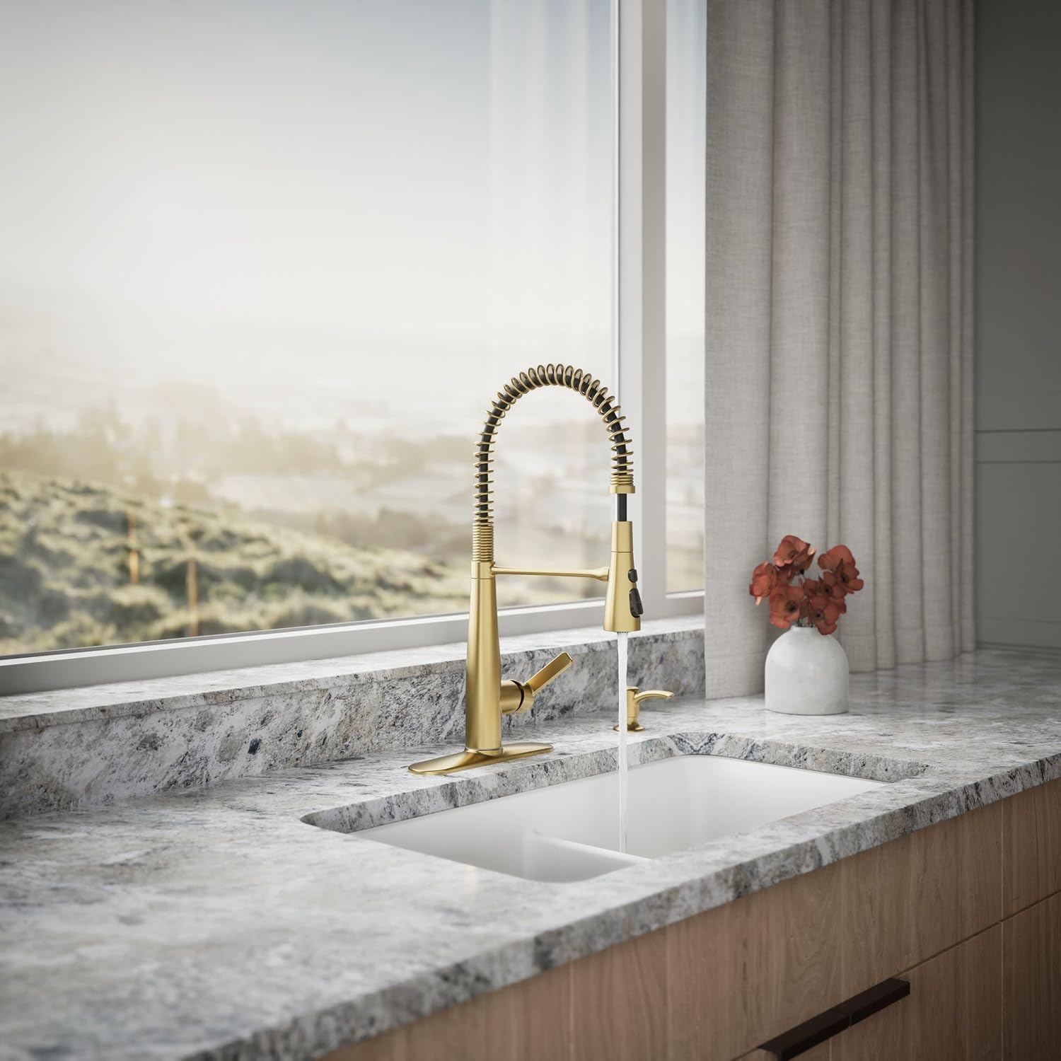 KOHLER K-REC22745-SD-2MB Semi-Professional Kitchen Sink Faucets with Soap Dispenser, Commercial Kitchen Faucets with Pull Down Sprayer, Vibrant Brushed Moderne Brass