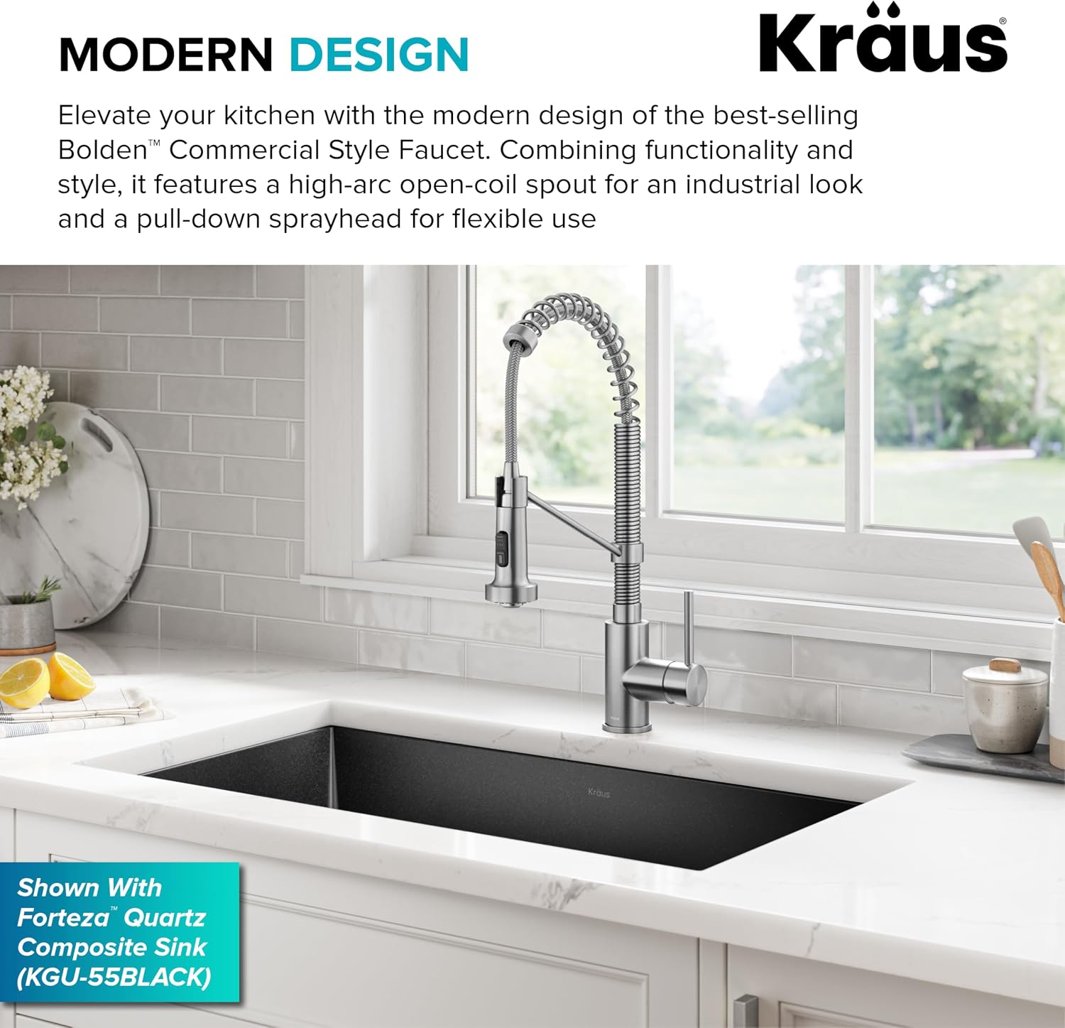 KRAUS Bolden Commercial Style 2-Function Single Handle Pull Down Kitchen Faucet in Spot-Free Stainless Steel, KPF-1610SFS