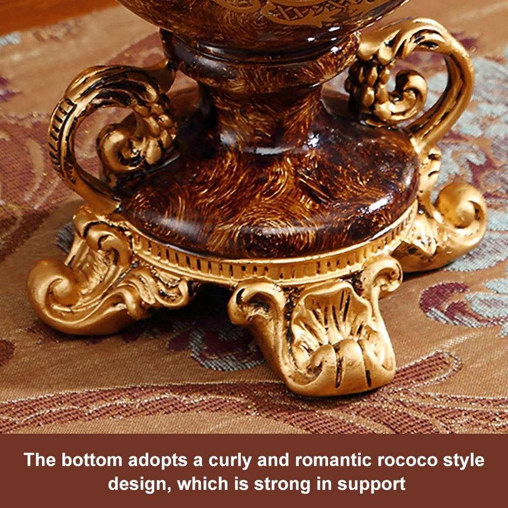 Artificial Vintage Flower Arrangement Vase Set European Golden Resin Vase Fake Flower Decor Wedding Party